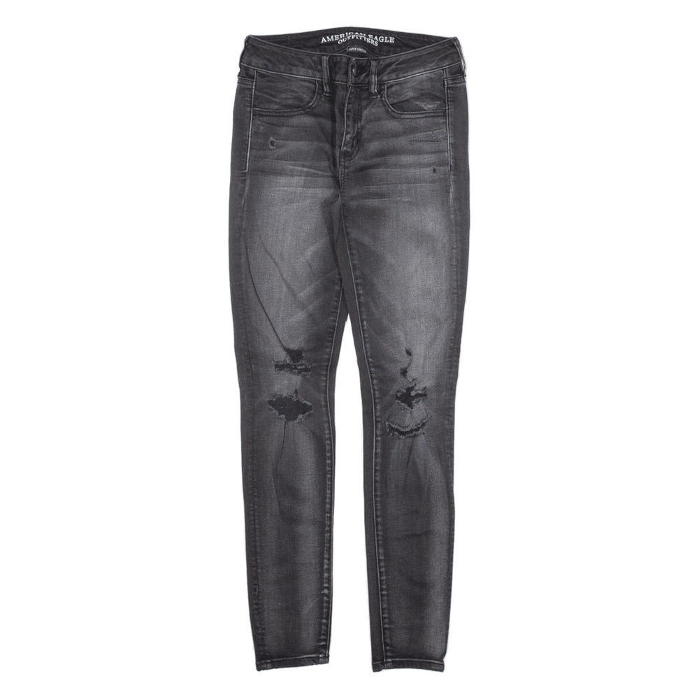 American Eagle Super Stretch Black Charcoal Skinny distressed Jeans Sz-4R.   E10